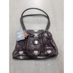 Embassy Handbag Womens Burgundy Genuine Leather Heart Embellished Shoulder Strap